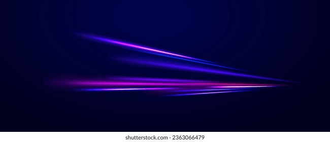 Neon blurred line motion. Dynamic translucent soft gradient stream motion. Abstract magic energy wave. Light trail wave, fire path trace line and incandescence curve twirl. Vector vortex wake effect. 