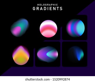 Neon blurry circles of light on dark background. Set of transparent vector elements for cover, poster, logotype design.