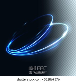 Neon blurry circles at motion . Abstract luminous swirl trail , slow shutter speed effect . Light painting .  Lights shape at motion . Vector exposure time 