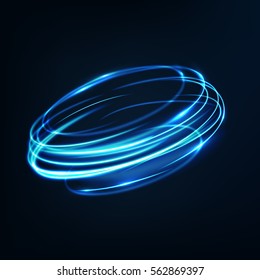 Neon blurry circles at motion . Abstract luminous swirl trail , slow shutter speed effect . Light painting .  Lights shape at motion . Vector exposure time 