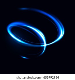 Neon blurry circles at motion . Abstract luminous swirl trail , slow shutter speed effect . Light painting .  Lights shape at motion . Vector exposure time ,