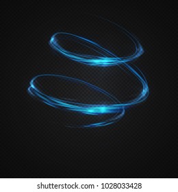 Neon blurry circles at motion . Vector swirl trail effect . Abstract luminous rings slow shutter speed effect . Light painting . Abstract lights at motion exposure time. Isolated on transparent .