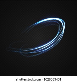 Neon blurry circles at motion . Vector swirl trail effect . Abstract luminous rings slow shutter speed effect . Light painting . Abstract lights at motion exposure time. Isolated on transparent .