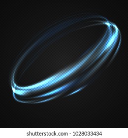 Neon blurry circles at motion . Vector swirl trail effect . Abstract luminous rings slow shutter speed effect . Light painting . Abstract lights at motion exposure time. Isolated on transparent .