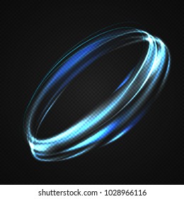 Neon blurry circles at motion . Vector swirl trail effect . Abstract luminous rings slow shutter speed effect . Light painting . Abstract lights at motion exposure time. Isolated on transparent .
