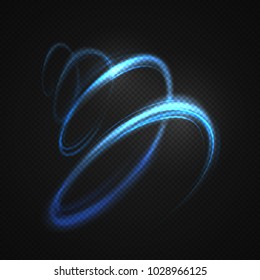 Neon blurry circles at motion . Vector swirl trail effect . Abstract luminous rings slow shutter speed effect . Light painting . Abstract lights at motion exposure time. Isolated on transparent .

