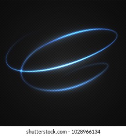 Neon blurry circles at motion . Vector swirl trail effect . Abstract luminous rings slow shutter speed effect . Light painting . Abstract lights at motion exposure time. Isolated on transparent .
