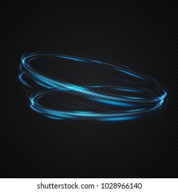 Neon blurry circles at motion . Vector swirl trail effect . Abstract luminous rings slow shutter speed effect . Light painting . Abstract lights at motion exposure time. Isolated on transparent .

