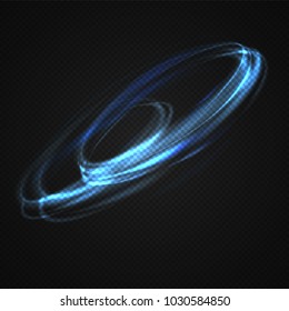 Neon blurry circles at motion . Vector swirl trail effect . Abstract luminous rings slow shutter speed effect . Light painting . Abstract lights at motion exposure time. Isolated on transparent .
