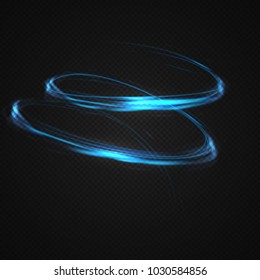 Neon blurry circles at motion . Vector swirl trail effect . Abstract luminous rings slow shutter speed effect . Light painting . Abstract lights at motion exposure time. Isolated on transparent .
