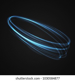 Neon blurry circles at motion . Vector swirl trail effect . Abstract luminous rings slow shutter speed effect . Light painting . Abstract lights at motion exposure time. Isolated on transparent .
