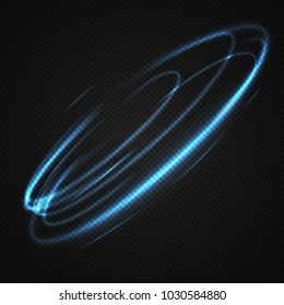 Neon blurry circles at motion . Vector swirl trail effect . Abstract luminous rings slow shutter speed effect . Light painting . Abstract lights at motion exposure time. Isolated on transparent .
