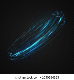 Neon blurry circles at motion . Vector swirl trail effect . Abstract luminous rings slow shutter speed effect . Light painting . Abstract lights at motion exposure time. Isolated on transparent .

