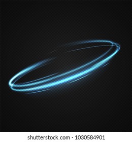 Neon blurry circles at motion . Vector swirl trail effect . Abstract luminous rings slow shutter speed effect . Light painting . Abstract lights at motion exposure time. Isolated on transparent .
