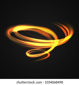 Neon blurry circles at motion . Vector swirl trail effect . Abstract luminous rings slow shutter speed effect . Light painting . Abstract lights at motion exposure time. Isolated on transparent .
