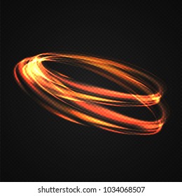 Neon blurry circles at motion . Vector swirl trail effect . Abstract luminous rings slow shutter speed effect . Light painting . Abstract lights at motion exposure time. Isolated on transparent