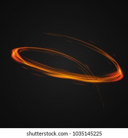 Neon blurry circles at motion . Vector swirl trail effect . Abstract luminous rings slow shutter speed effect . Light painting . Abstract lights at motion exposure time. Isolated on transparent