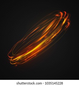 Neon blurry circles at motion . Vector swirl trail effect . Abstract luminous rings slow shutter speed effect . Light painting . Abstract lights at motion exposure time. Isolated on transparent