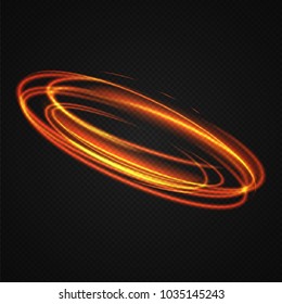 Neon blurry circles at motion . Vector swirl trail effect . Abstract luminous rings slow shutter speed effect . Light painting . Abstract lights at motion exposure time. Isolated on transparent