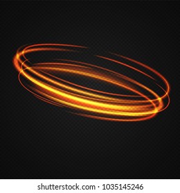 Neon blurry circles at motion . Vector swirl trail effect . Abstract luminous rings slow shutter speed effect . Light painting . Abstract lights at motion exposure time. Isolated on transparent