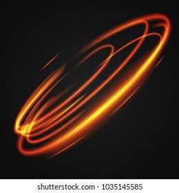 Neon blurry circles at motion . Vector swirl trail effect . Abstract luminous rings slow shutter speed effect . Light painting . Abstract lights at motion exposure time. Isolated on transparent