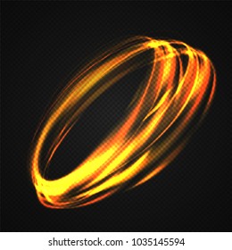 Neon blurry circles at motion . Vector swirl trail effect . Abstract luminous rings slow shutter speed effect . Light painting . Abstract lights at motion exposure time. Isolated on transparent
