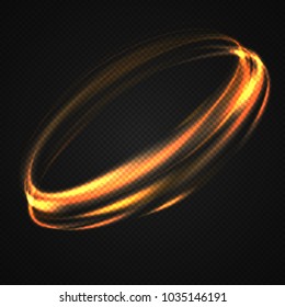 Neon blurry circles at motion . Vector swirl trail effect . Abstract luminous rings slow shutter speed effect . Light painting . Abstract lights at motion exposure time. Isolated on transparent