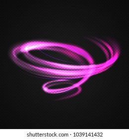Neon blurry circles at motion . Vector swirl trail effect . Abstract luminous rings slow shutter speed effect . Light painting . Abstract lights at motion exposure time. Isolated on transparent .
