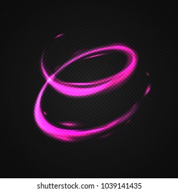 Neon blurry circles at motion . Vector swirl trail effect . Abstract luminous rings slow shutter speed effect . Light painting . Abstract lights at motion exposure time. Isolated on transparent .