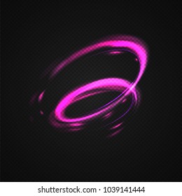 Neon blurry circles at motion . Vector swirl trail effect . Abstract luminous rings slow shutter speed effect . Light painting . Abstract lights at motion exposure time. Isolated on transparent .
