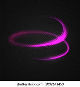 Neon blurry circles at motion . Vector swirl trail effect . Abstract luminous rings slow shutter speed effect . Light painting . Abstract lights at motion exposure time. Isolated on transparent .