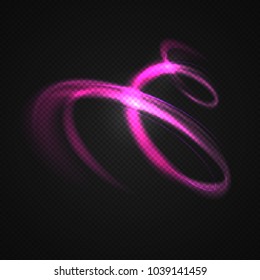 Neon blurry circles at motion . Vector swirl trail effect . Abstract luminous rings slow shutter speed effect . Light painting . Abstract lights at motion exposure time. Isolated on transparent .