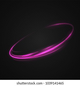 Neon blurry circles at motion . Vector swirl trail effect . Abstract luminous rings slow shutter speed effect . Light painting . Abstract lights at motion exposure time. Isolated on transparent .