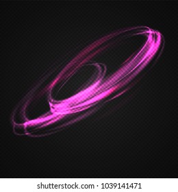 Neon blurry circles at motion . Vector swirl trail effect . Abstract luminous rings slow shutter speed effect . Light painting . Abstract lights at motion exposure time. Isolated on transparent .