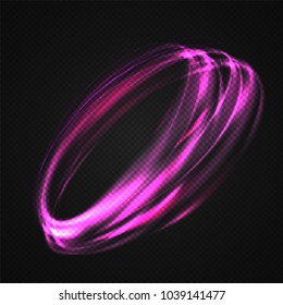Neon blurry circles at motion . Vector swirl trail effect . Abstract luminous rings slow shutter speed effect . Light painting . Abstract lights at motion exposure time. Isolated on transparent .