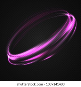 Neon blurry circles at motion . Vector swirl trail effect . Abstract luminous rings slow shutter speed effect . Light painting . Abstract lights at motion exposure time. Isolated on transparent .