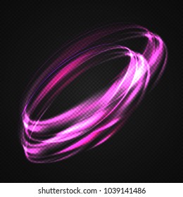 Neon blurry circles at motion . Vector swirl trail effect . Abstract luminous rings slow shutter speed effect . Light painting . Abstract lights at motion exposure time. Isolated on transparent .