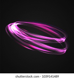 Neon blurry circles at motion . Vector swirl trail effect . Abstract luminous rings slow shutter speed effect . Light painting . Abstract lights at motion exposure time. Isolated on transparent .