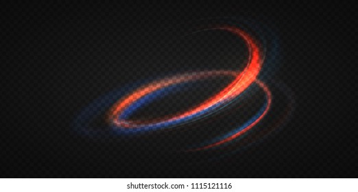 Neon blurry circles at motion . Vector swirl trail effect . Abstract luminous rings slow shutter speed effect . Light painting . Abstract lights exposure time. Isolated on transparent .