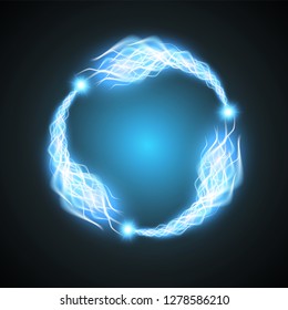 Neon blurry circles at motion . Vector swirl trail effect . Abstract luminous rings slow shutter speed effect . Light painting . Abstract lights at motion exposure time
