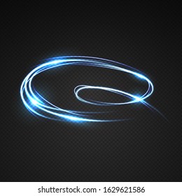 Neon blurry circles at motion . Vector swirl trail effect . Abstract luminous rings slow shutter speed effect . Light painting . Abstract lights at motion exposure time