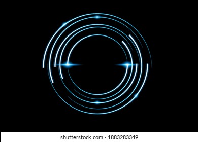 Neon blurry circles at motion . Vector swirl trail effect . Abstract luminous rings slow shutter speed effect . Light painting . Abstract lights at motion exposure time