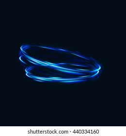 Neon blurry circles at motion . Vector swirl trail effect . Abstract luminous rings slow shutter speed effect . Light painting . Abstract lights at motion exposure time