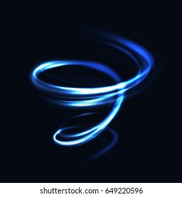 Neon blurry circles at motion . Vector swirl trail effect . Abstract luminous rings slow shutter speed effect . Light painting . Abstract lights at motion exposure time