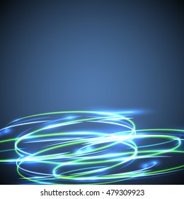 Neon blurry circles on a blue background, vector illustration.