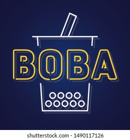 Neon Boba Beverage Drink Icon Vector Symbol Isolated Illustration Background