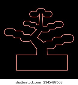 Neon bonsai pine tree garden concept plant japanese red color vector illustration image flat style