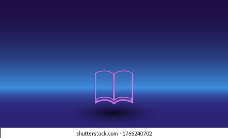 Símbolo de libro neón sobre fondo azul gradiente. El símbolo aislado está situado en el centro inferior. Azul degradado con horizonte azul claro