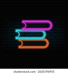 neon books icon. neon style.thin line illustration. school books with markers. contour symbol.