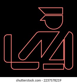 Neon border control concept Customs officer check baggage Detailed luggage control Baggage control sign red color vector illustration image flat style light
